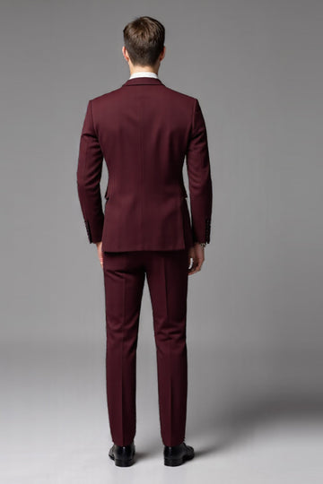 Bourgogne 3 pièces revers crantés simple boutonnage costumes formels pour hommes